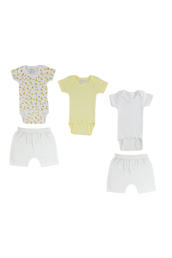 Mix N Match Short Sleeve Bodysuits & Shorts Outfit Sets, 5pc (Baby Boys or Baby Girls, Unisex)