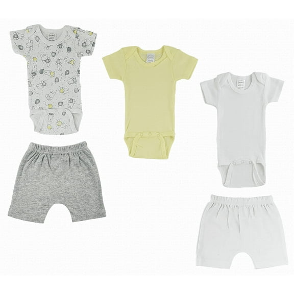 Bambini Mix N Match Short Sleeve Bodysuits & Shorts Outfit Sets, 5pc (Baby Boys or Baby Girls, Unisex)