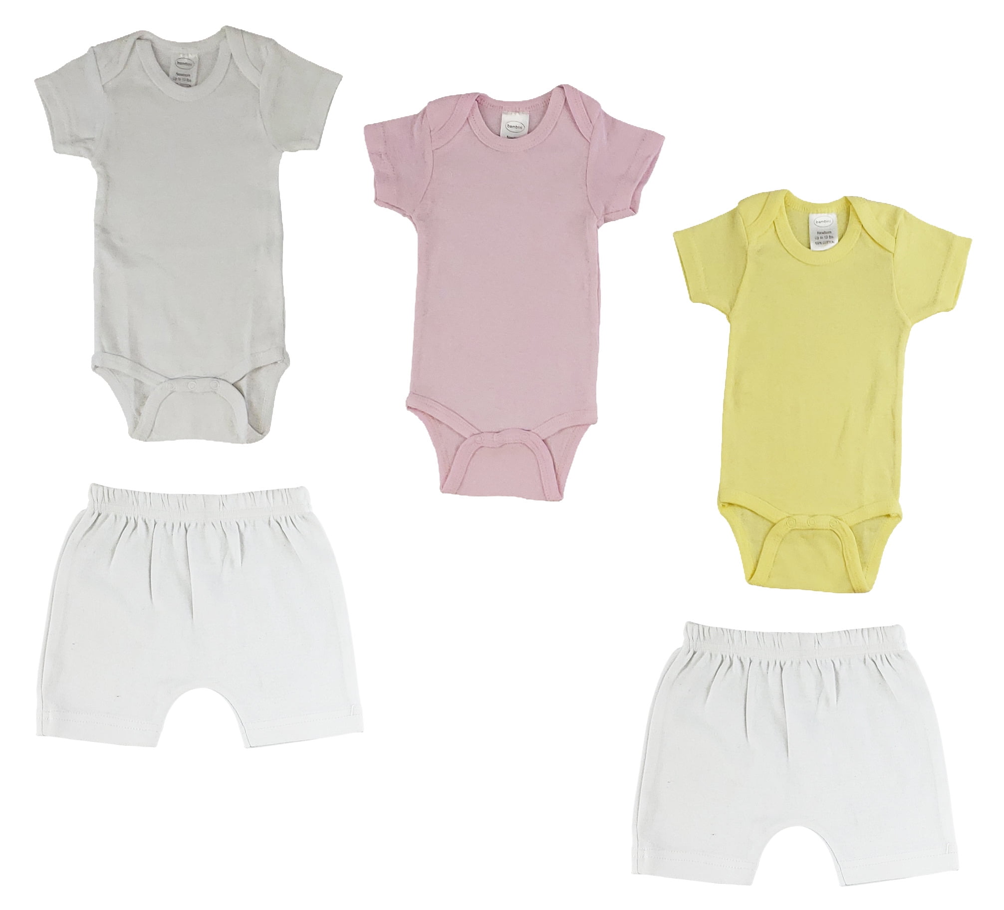 Bambini Mix N Match Short Sleeve Bodysuits & Shorts Outfit Sets, 5pc (Baby Boys or Baby Girls, Unisex)