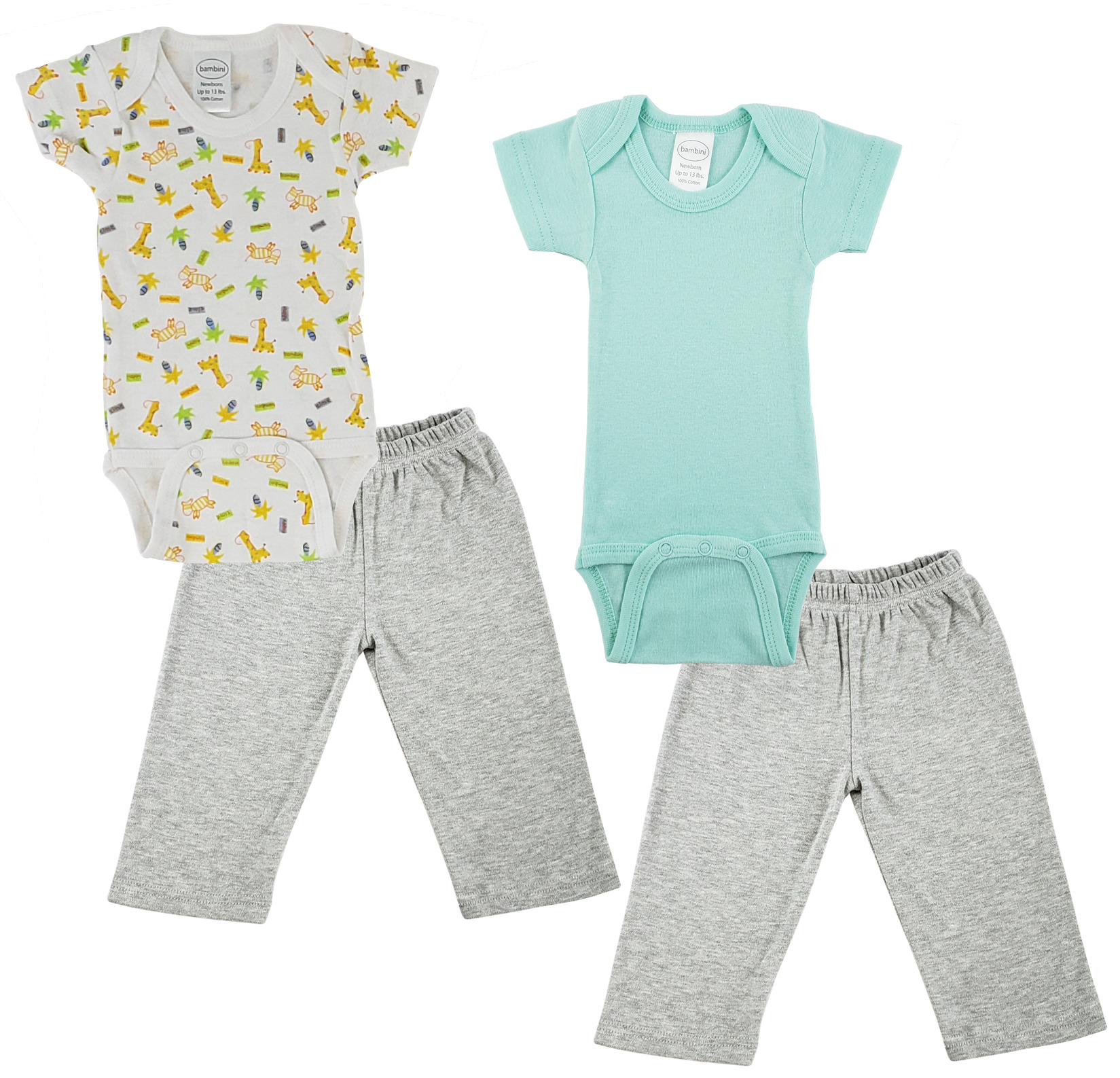 Bambini Mix N Match Short Sleeve Bodysuits & Track Sweatpants Outfit Sets, 4pc (Baby Boys or Baby Girls, Unisex)