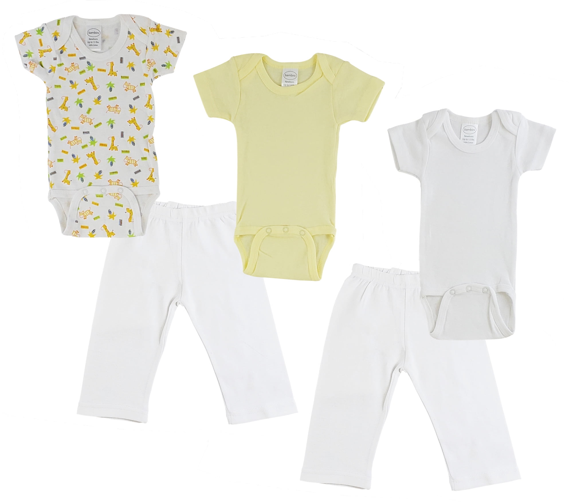 Bambini Mix N Match Short Sleeve Bodysuits & Track Sweatpants Outfit Sets, 5pc (Baby Boys or Baby Girls, Unisex)