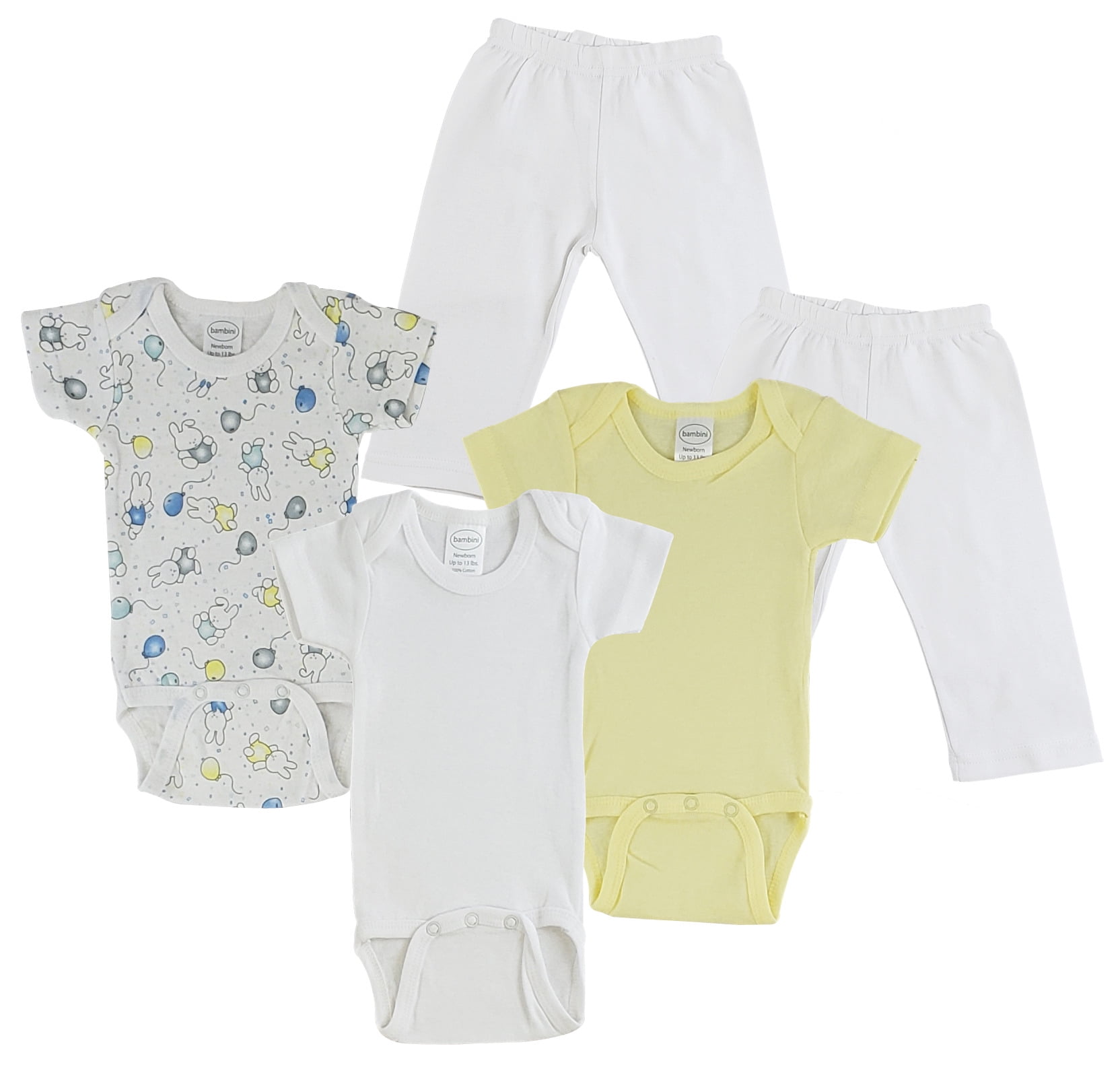 Bambini Mix N Match Short Sleeve Bodysuits & Track Sweatpants Outfit Sets, 5pc (Baby Boys or Baby Girls, Unisex)