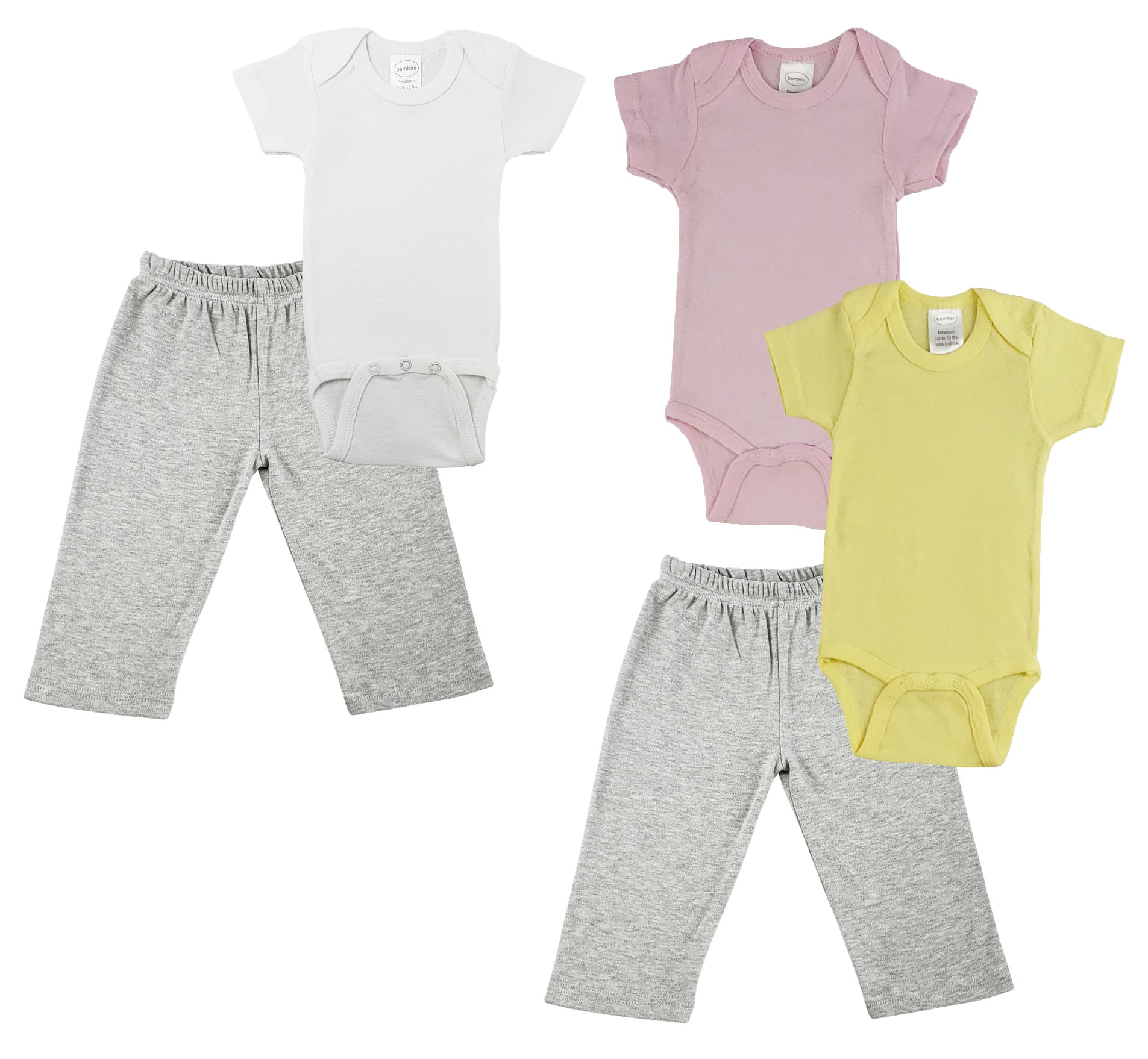 Bambini Mix N Match Short Sleeve Bodysuits & Track Sweatpants Outfit Sets, 5pc (Baby Boys or Baby Girls, Unisex)