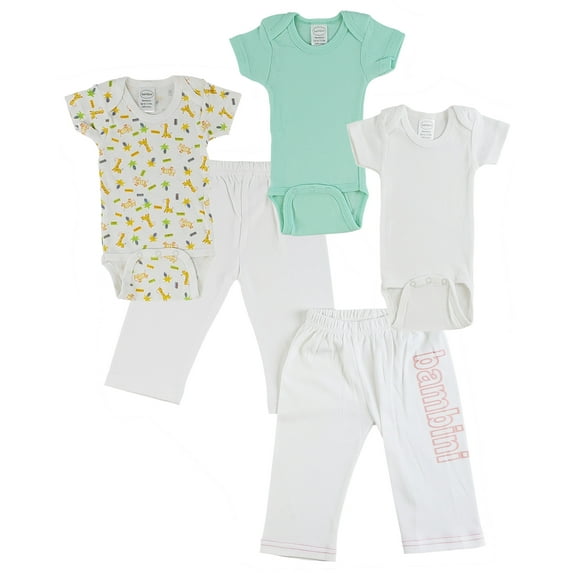 Bambini Mix N Match Short Sleeve Bodysuits & Track Sweatpants Outfit Sets, 5pc (Baby Boys or Baby Girls, Unisex)