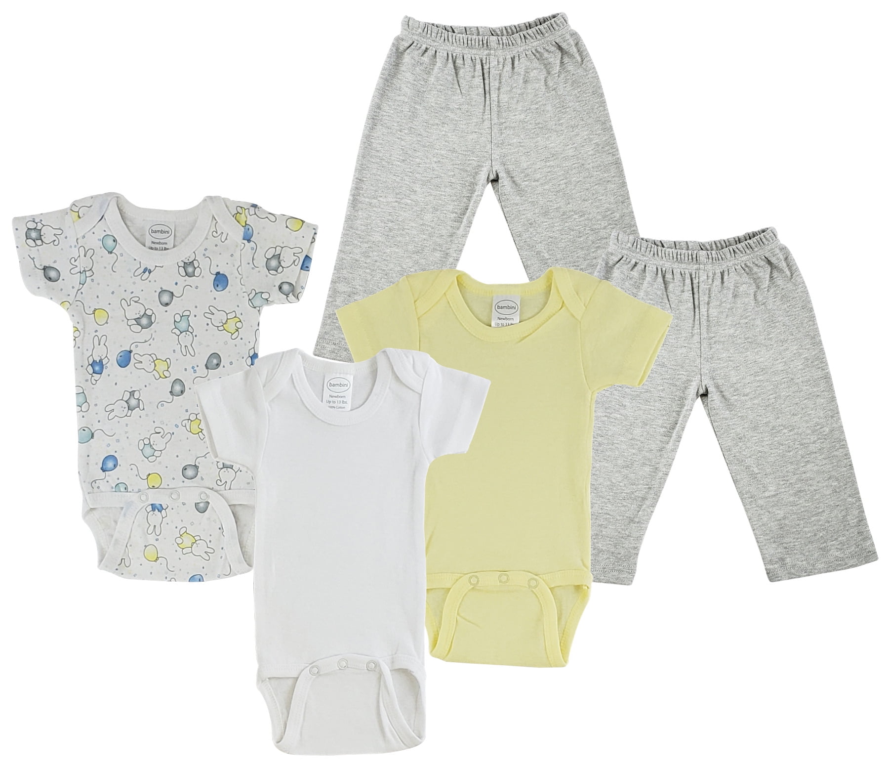 Bambini Mix N Match Short Sleeve Bodysuits & Track Sweatpants Outfit Sets, 5pc (Baby Boys or Baby Girls, Unisex)