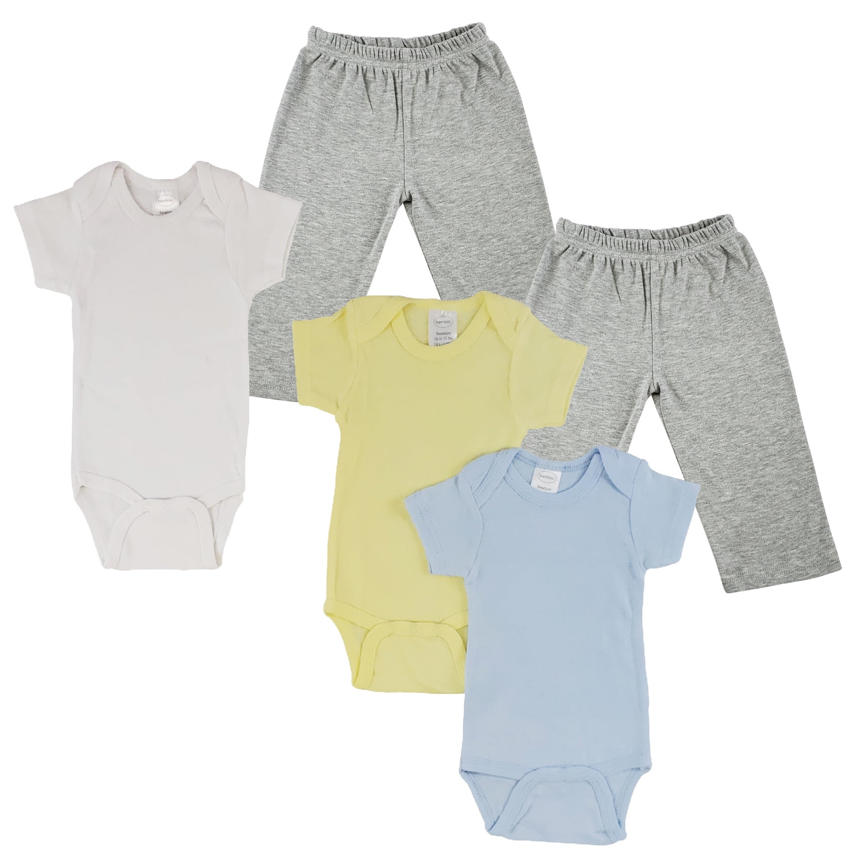 Bambini Mix N Match Short Sleeve Bodysuits & Track Sweatpants Outfit Sets, 5pc (Baby Boys or Baby Girls, Unisex)