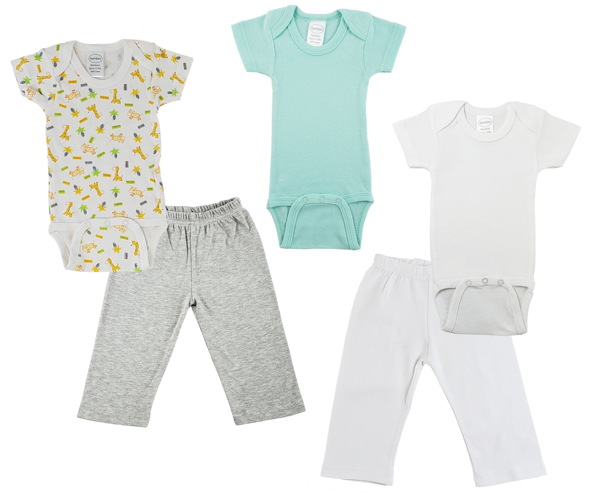 Bambini Mix N Match Short Sleeve Bodysuits & Track Sweatpants Outfit Sets, 5pc (Baby Boys or Baby Girls, Unisex)