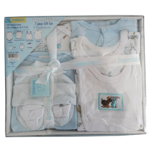 Bambini Newborn 100% Cotton Baby Layette and Gift Set, Blue, 7 Pieces