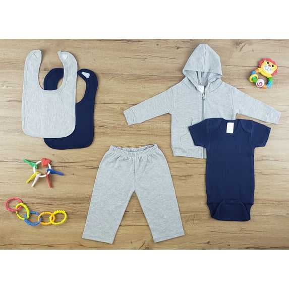Bambini Newborn Baby Clothes Bodysuits, Pant, Bibs, Outfit Baby Shower Layette Gift Set, 5-Piece