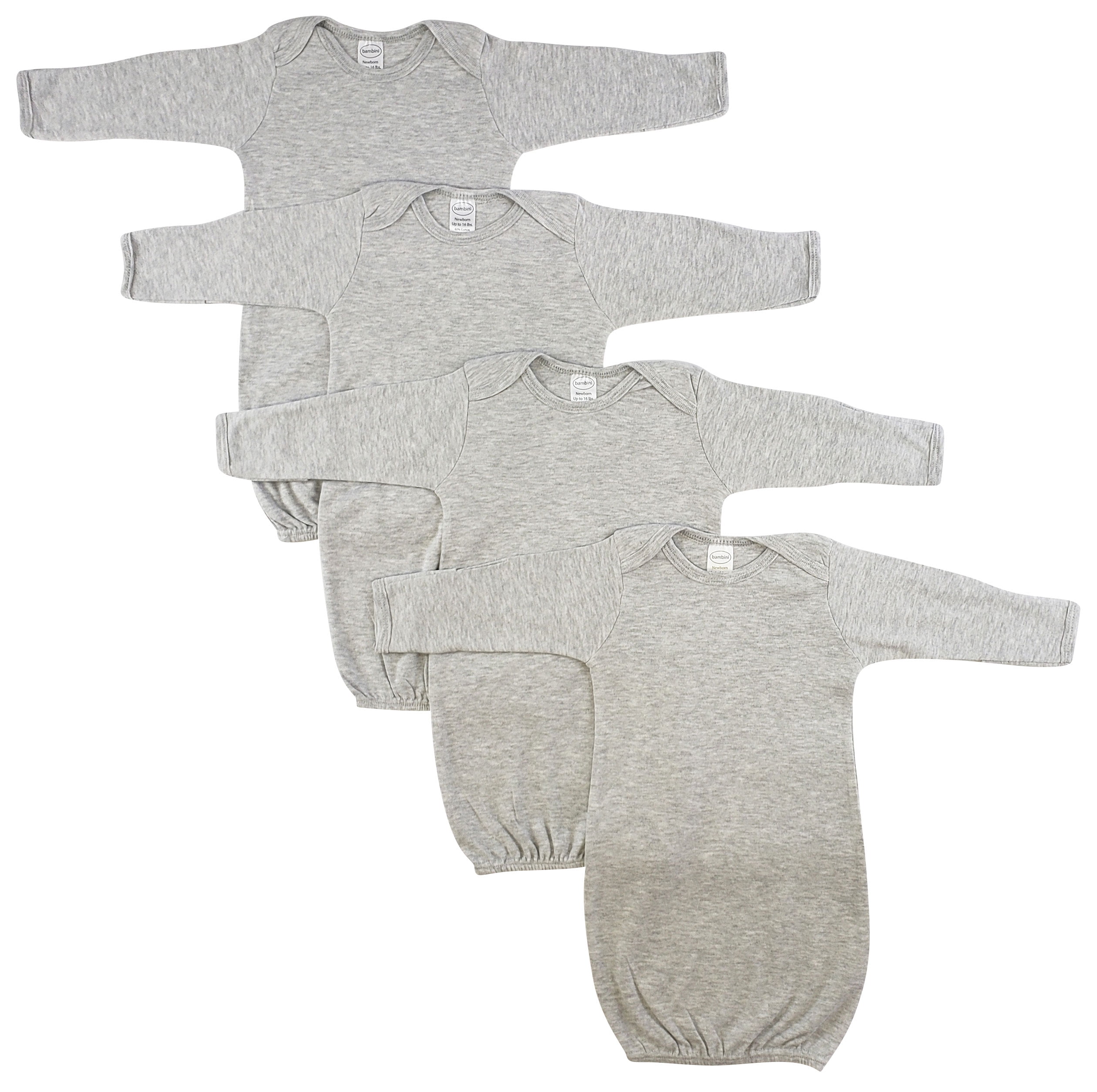 Bambini Newborn Baby Cotton Gowns Long Sleeve with Mitten Cuffs, 4Pack