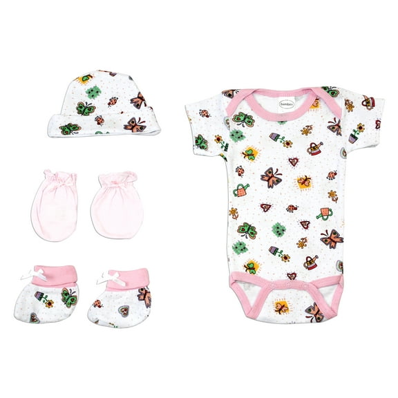 Bambini Newborn Baby Girls 4 Pc Layette Baby Shower Gift Set