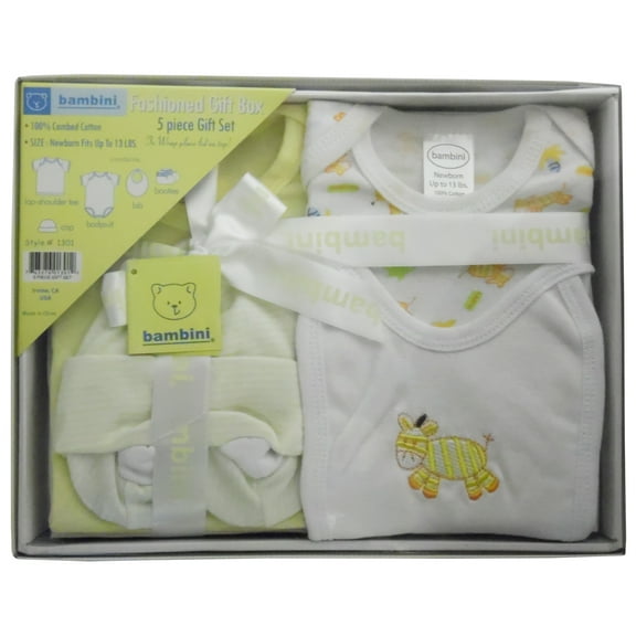 Bambini Newborn Baby Shower Layette Gift Box Set, 5pc (Baby Boys Or Baby Girls, Unisex)