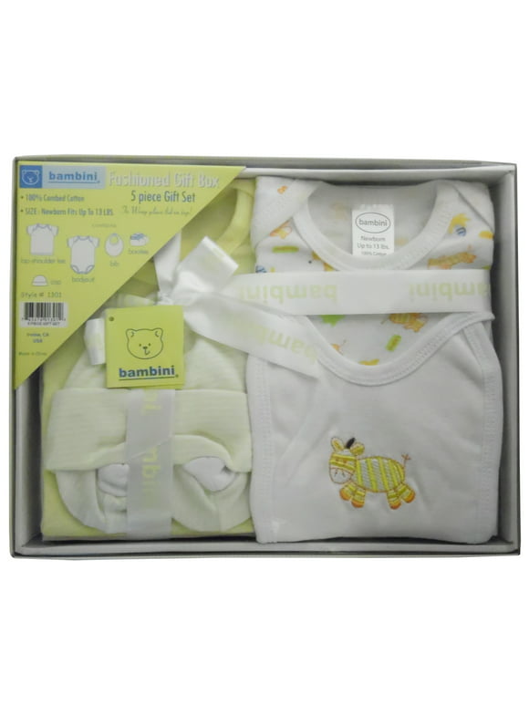 Bambini Newborn Baby Shower Layette Gift Box Set, 5pc (Baby Boys Or Baby Girls, Unisex)
