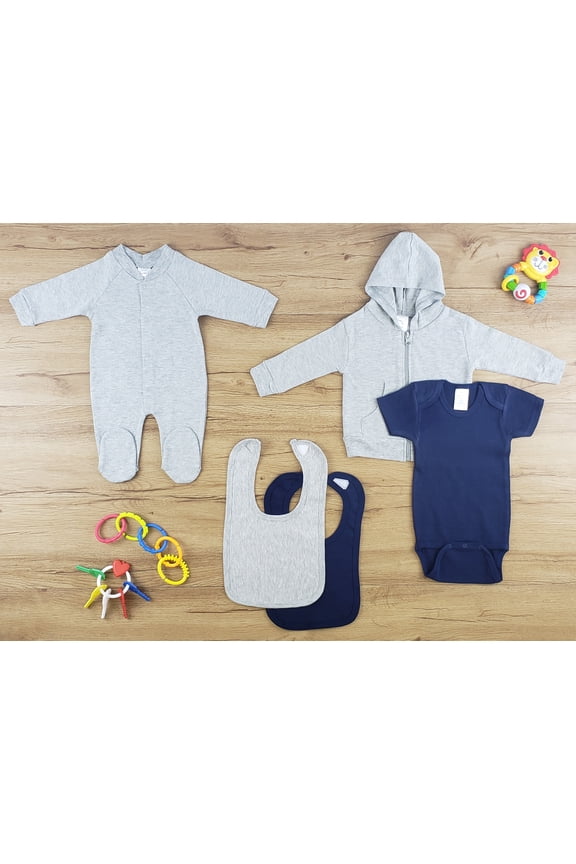 Newborn Kids Layette Baby Clothes Set, Short Sleeve Onesies Bodysuits, and Bibs, 5 Piece