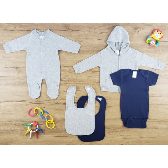 Bambini Newborn Kids Layette Baby Clothes Set, Short Sleeve Onesies Bodysuits, and Bibs, 5 Piece
