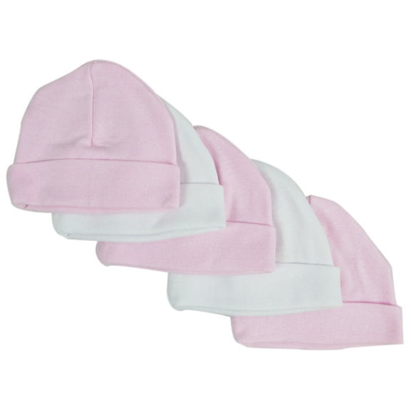 Bambini Pink & White Baby Caps (Pack of 5)