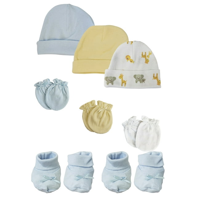 Bambini Preemie Baby Boy Caps with Infant Mittens and Booties 8 Pack