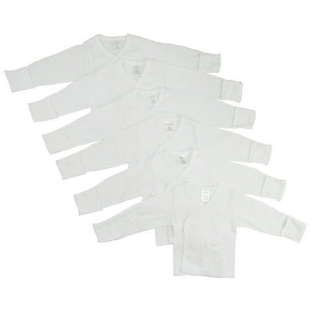 Bambini Preemie White Long Sleeve Side Snap Shirt With Mitten Cuffs, 6pk (Baby Boys Or Baby Girls, Unisex)