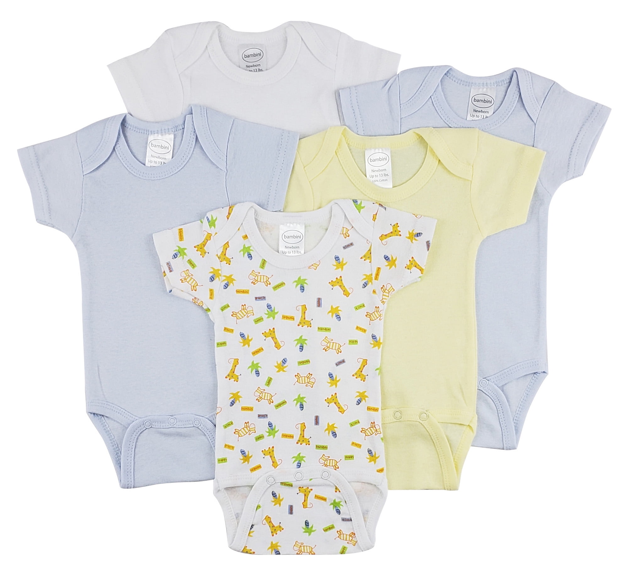 5-Piece Light Blue and Yellow Comfortable Cotton Short Sleeve One Piece - New Born