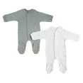 thumbnail image 1 of Bambini Sleep and Play Baby Boy and Girl Closed Toe Long Bodysuit One-Piece, 2-Pack, White/Grey, 1 of 2