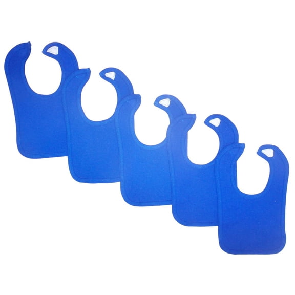 Set of 5 Blue Solid Cotton Interlock Infant Drool Bibs, 6"