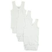 Bambini White 100% Cotton Tank Top Baby Bodysuit & One-Piece, White, NB-S-M-L, 3-Piece