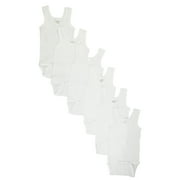 Bambini White 100% Cotton Tank Top Onezie, Baby Boy or Girl, NB-S-M-L, 6-Piece