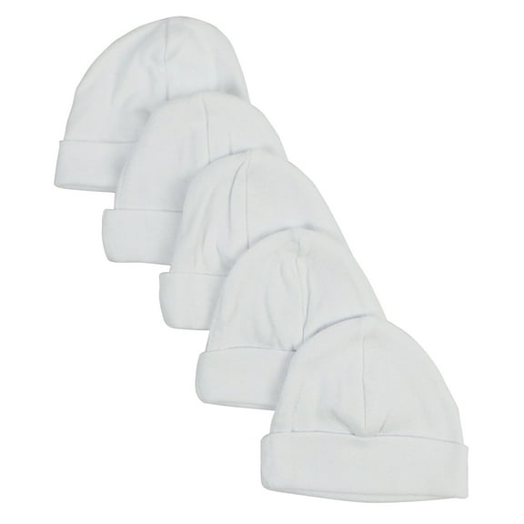 Bambini White Baby Cap 100% Cotton Hats, Set of 5