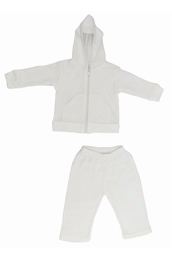White Interlock Sweat Pants & Hoodie, 2pc Outift Set (Baby Boys or Baby Girls, Unisex)