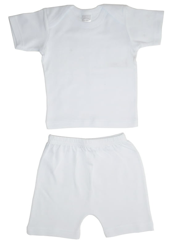 Bambini White Short Sleeve T-Shirt & Shorts, 2pc Outfit Set (Baby Boys or Baby Girls, Unisex)