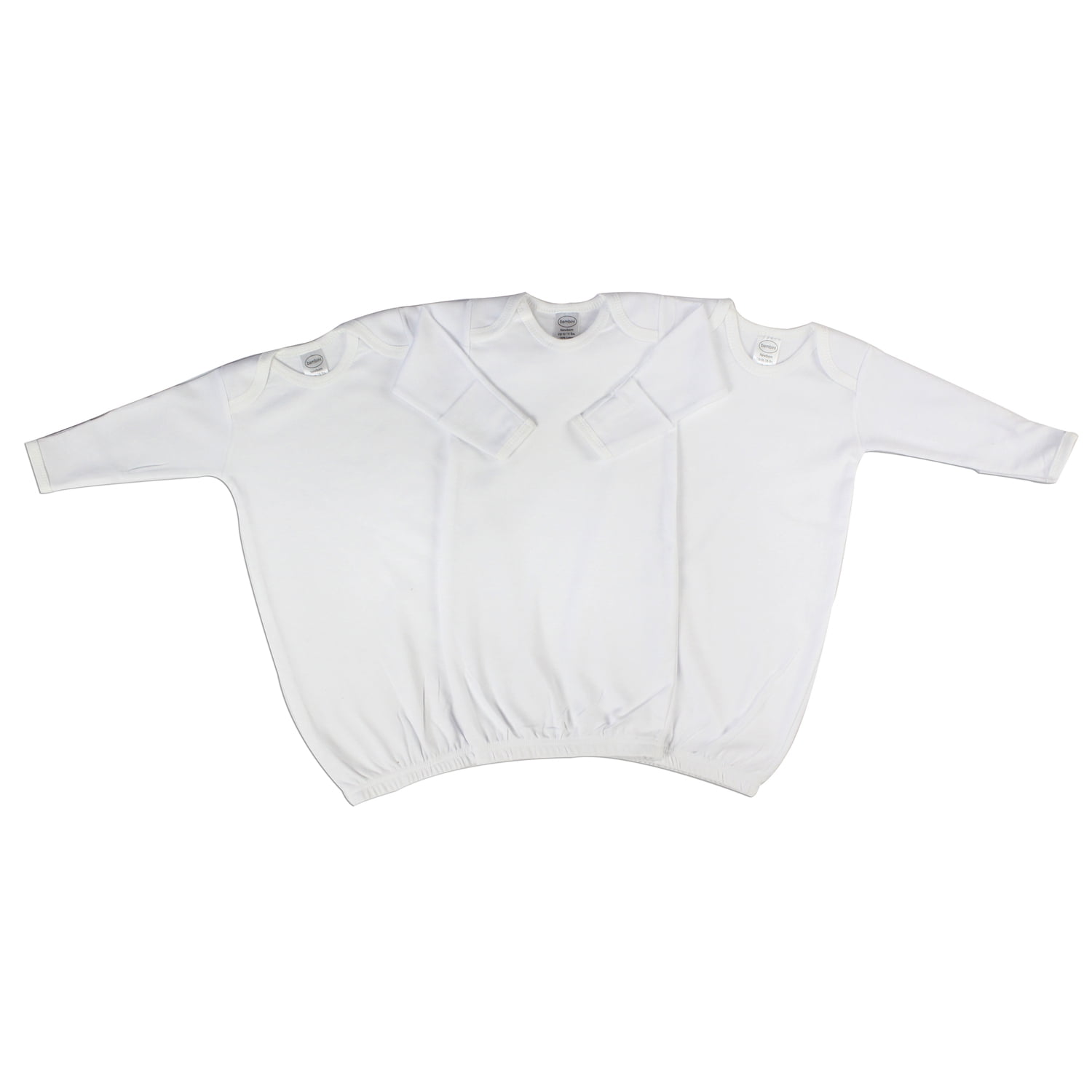 Set of 3 Solid White Infant Clothing Essentials Bambini Newborn Baby Gowns, 8"