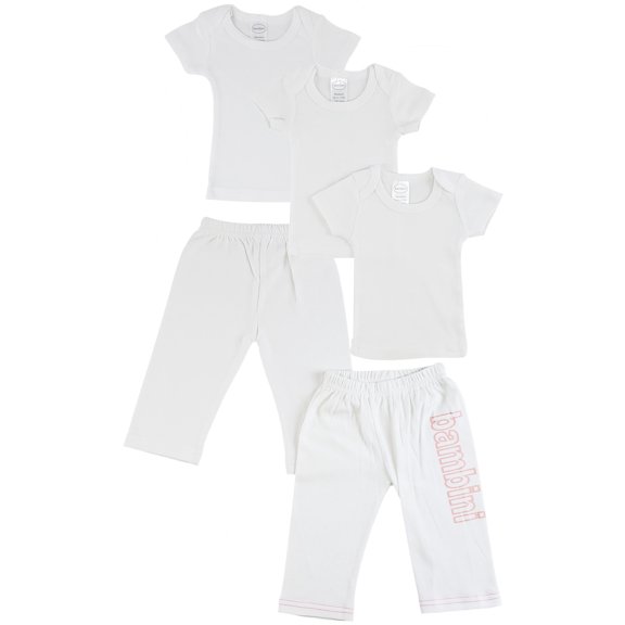 Bambini White T-Shirts & Track Sweatpants Outfit Sets, 5pc (Baby Boys or Baby Girls, Unisex)
