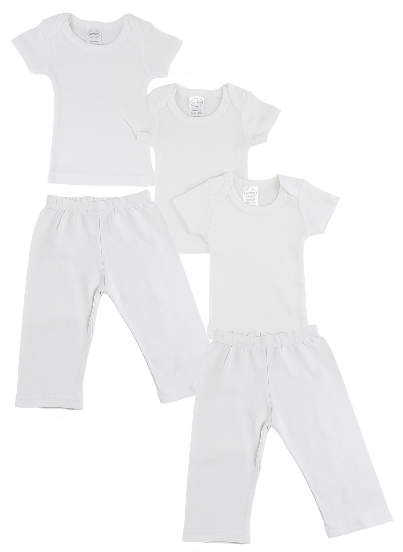Bambini White T-Shirts & Track Sweatpants Outfit Sets, 5pc (Baby Boys or Baby Girls, Unisex)
