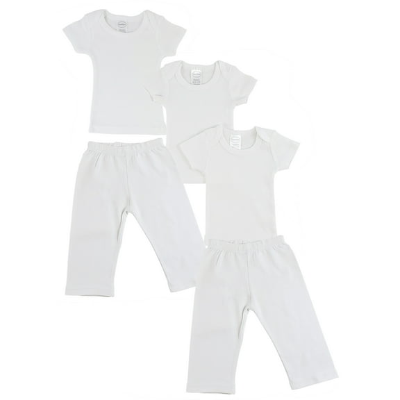 Bambini White T-Shirts & Track Sweatpants Outfit Sets, 5pc (Baby Boys or Baby Girls, Unisex)