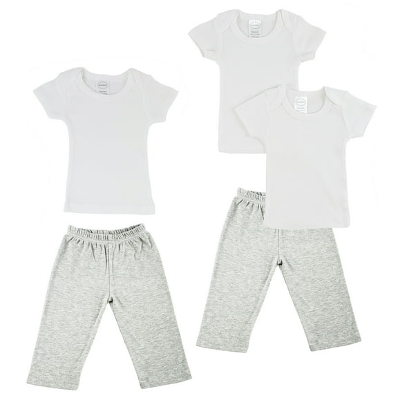 Bambini White and Grey T-Shirts & Track Sweatpants Outfit Set 5pc (Baby Boys or Baby Girls, Unisex)