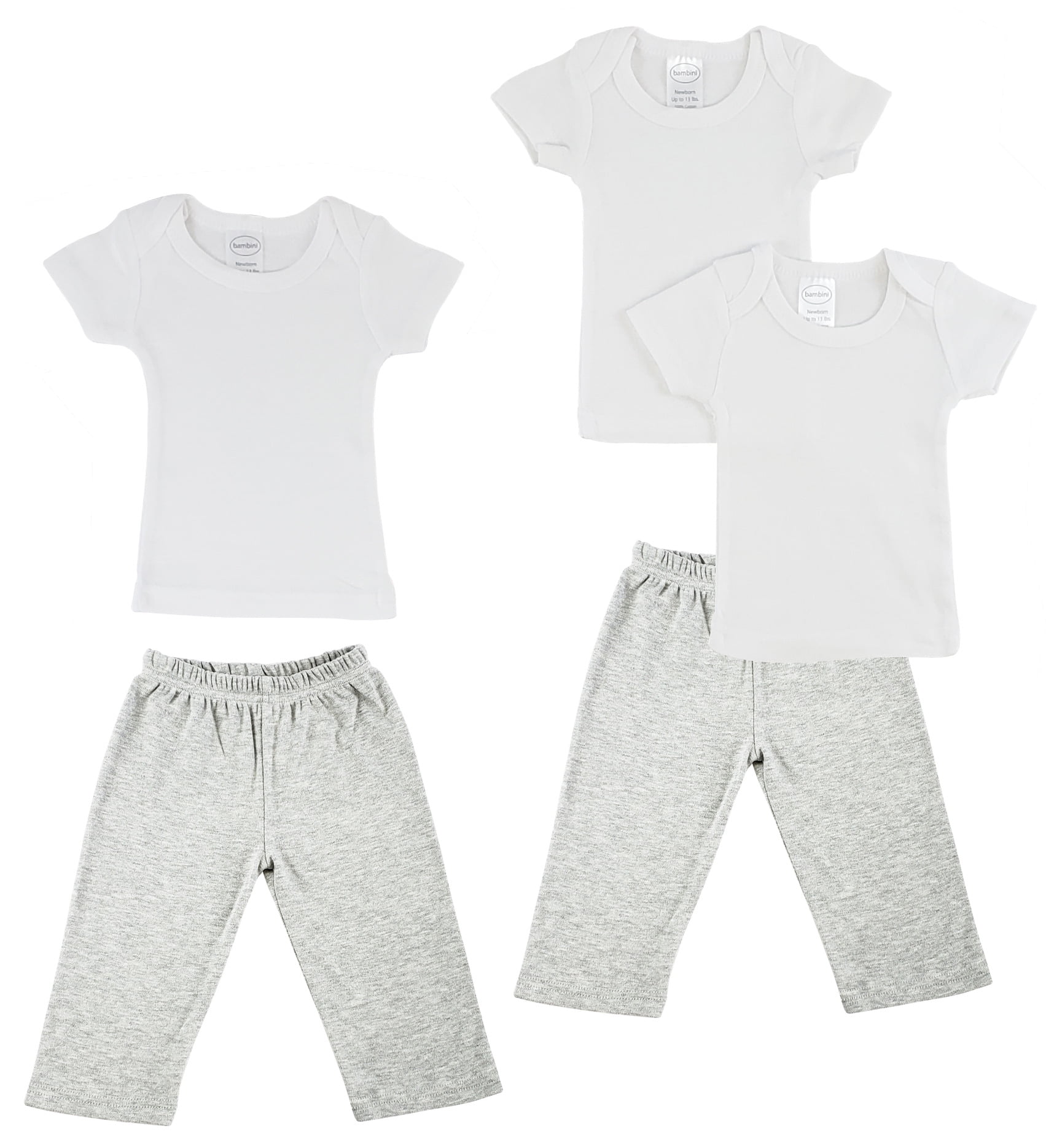 Bambini White and Grey T-Shirts & Track Sweatpants Outfit Sets, 5pc (Baby Boys or Baby Girls, Unisex)