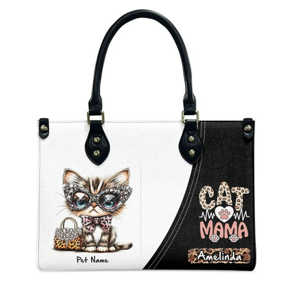 Bambino Cat Bag, Personalized Leather Handbags For Women - Personalized Bag with Name - Tote Bags for Mom Grandma - Custom Gifts Ideas for Her, Gift for Cat Lover, Cat Mom