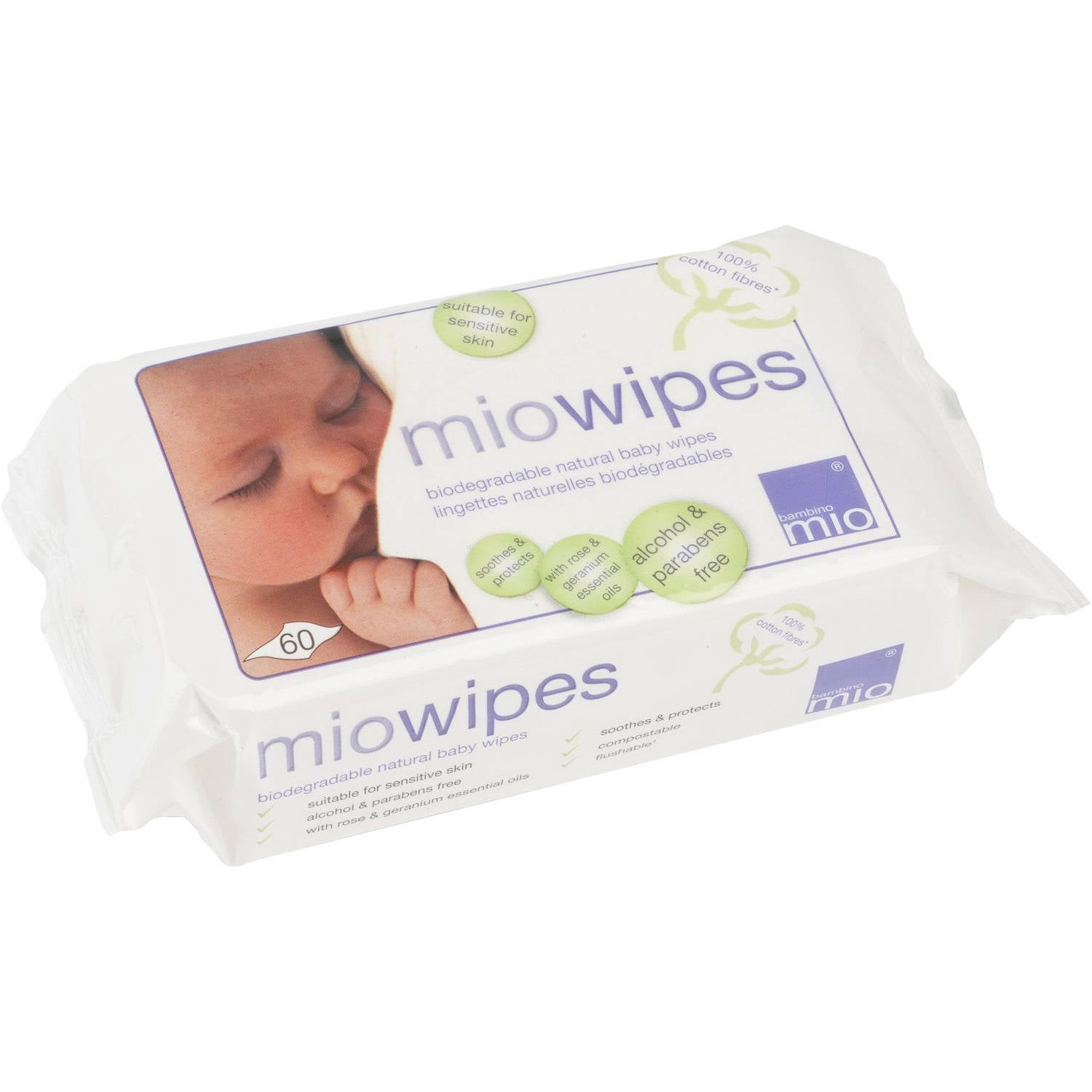 Bambino Mio Miowipes Natural Baby Wipes, 100 count