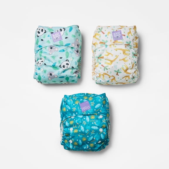 Bambino Mio Reusable Cloth Diaper Set - 3 All-in-One Diapers - Animals