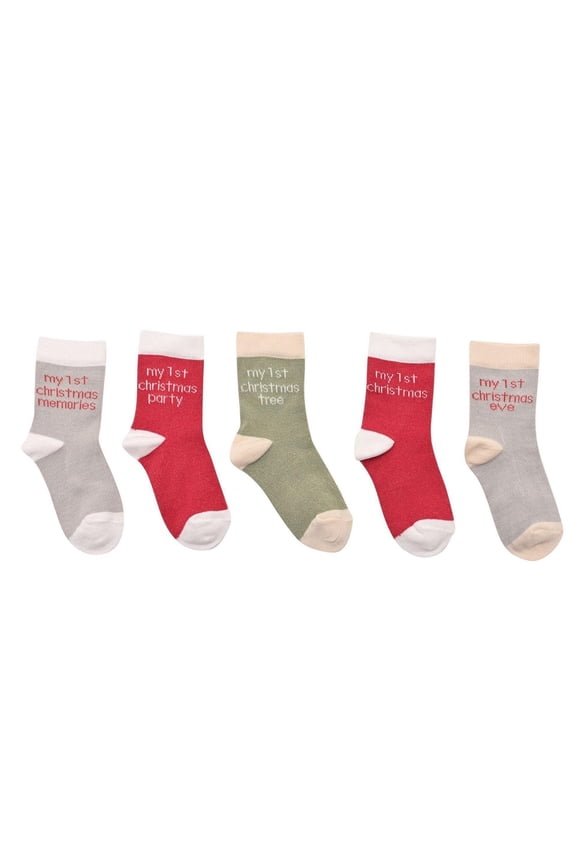Bambino Socks My First Milestones 6-12 Months Pack of 5 Pairs - Green and Red Colours