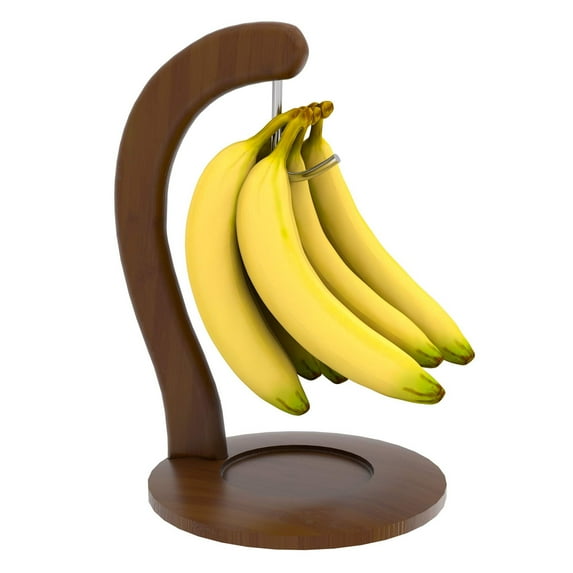 Bambloom Bamboo Banana Holder,Banana Hanger with Hook and Base for Countertop and Table,Walnut