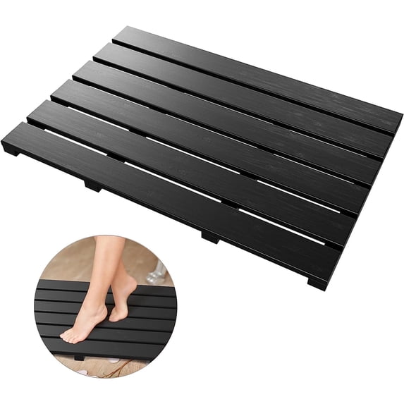 Bambloom Bath Mat for Bathroom,Non-Slip Shower Mat Outside Shower,21x14in,Black