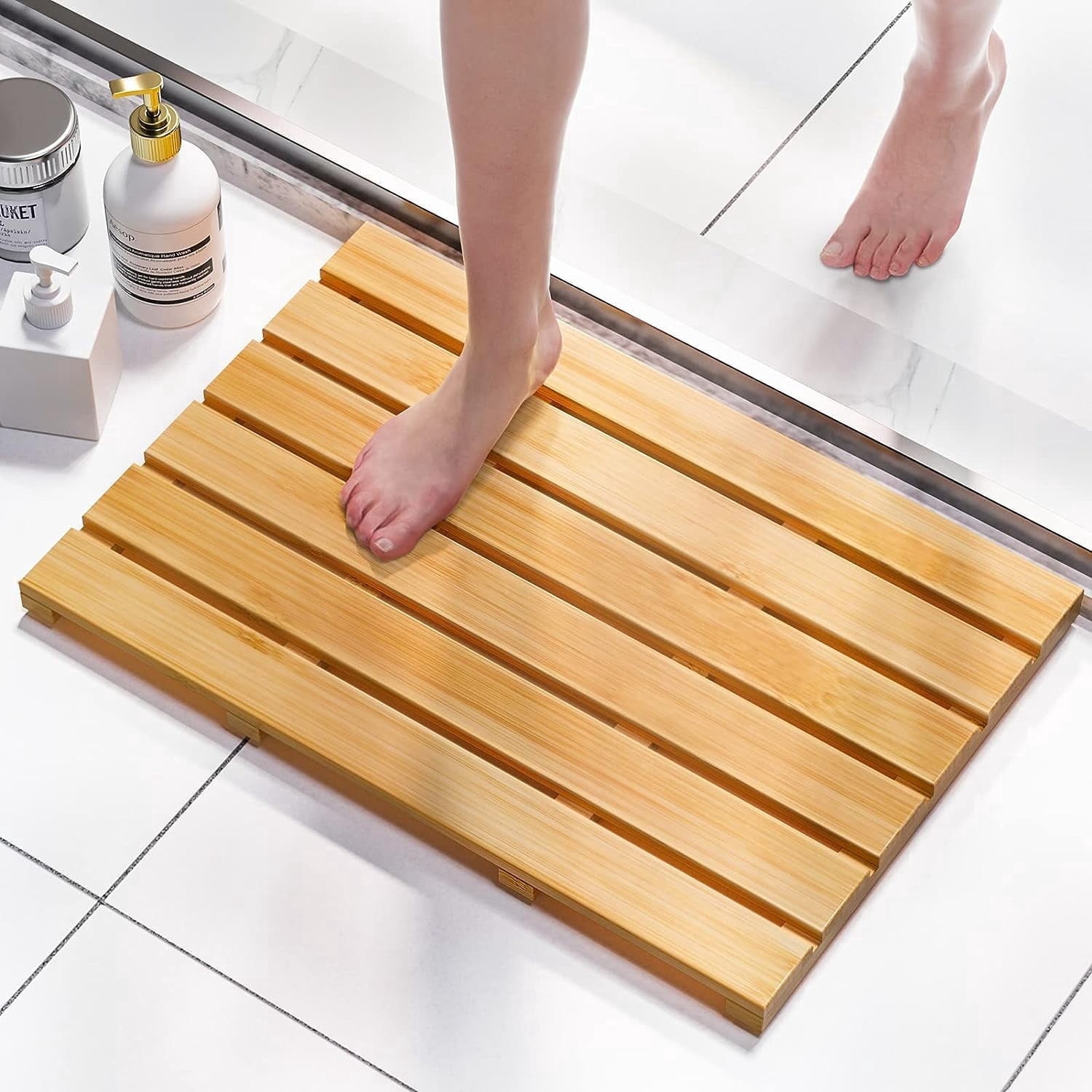 Bambloom Bamboo Bath Mat,Non-Slip Shower Mat for Bathroom,21x14in,Natural