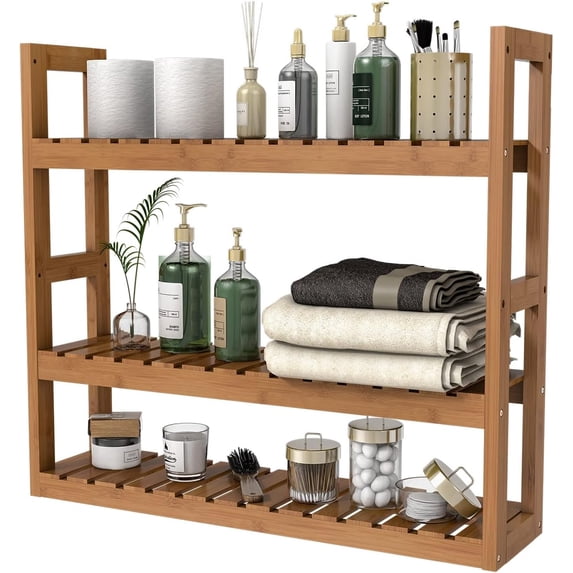 Bambloom Bamboo Bathroom Shelf 3-Tier Wall Mount Storage Rack ,Multifunctional Adjustable Layer Free Standing Over Toilet Utility Shelves Living Room Kitchen,Walnut