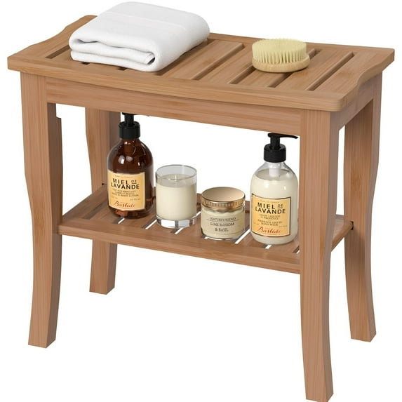 Bambloom Bamboo Shower Bench,Waterproof Non-Slip Shower Chair for Inside Shower,Walnut