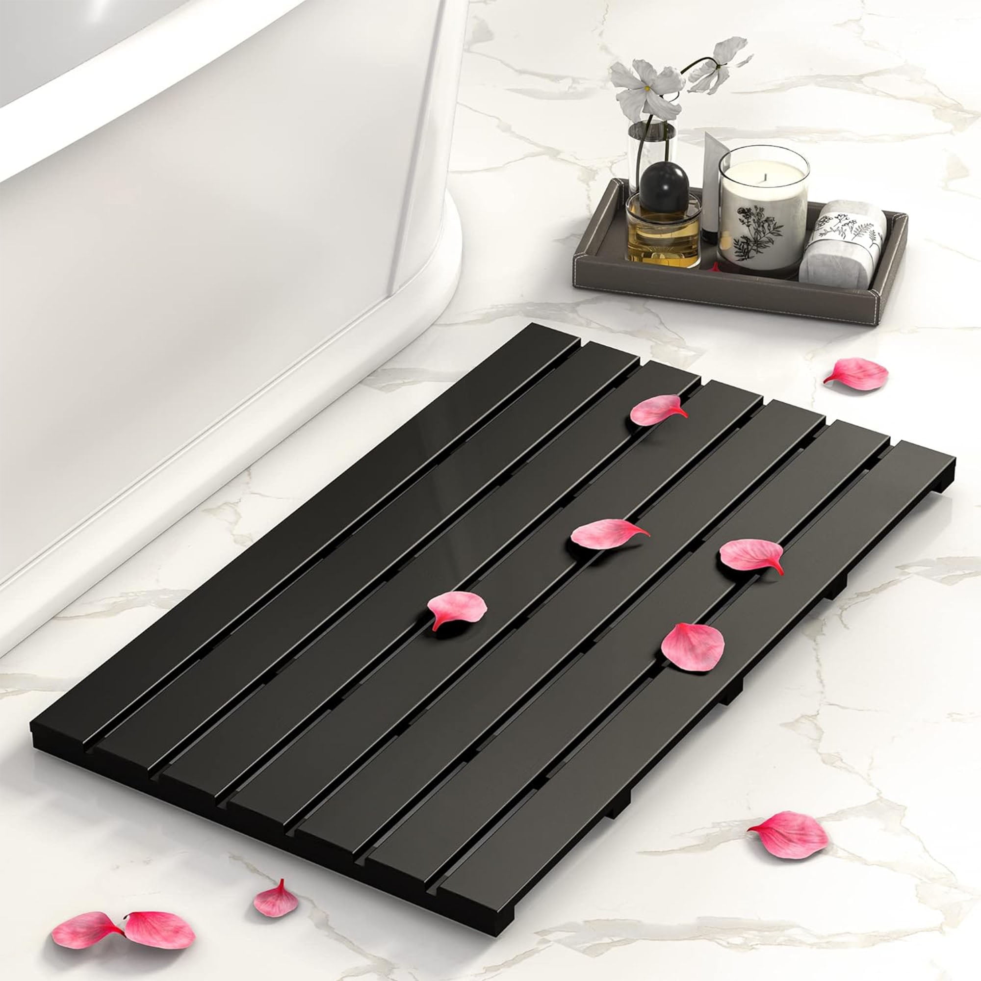 Bambloom Bamboo Shower Mat,Anti Slip Large Bathtub Mat,31x18in,Black