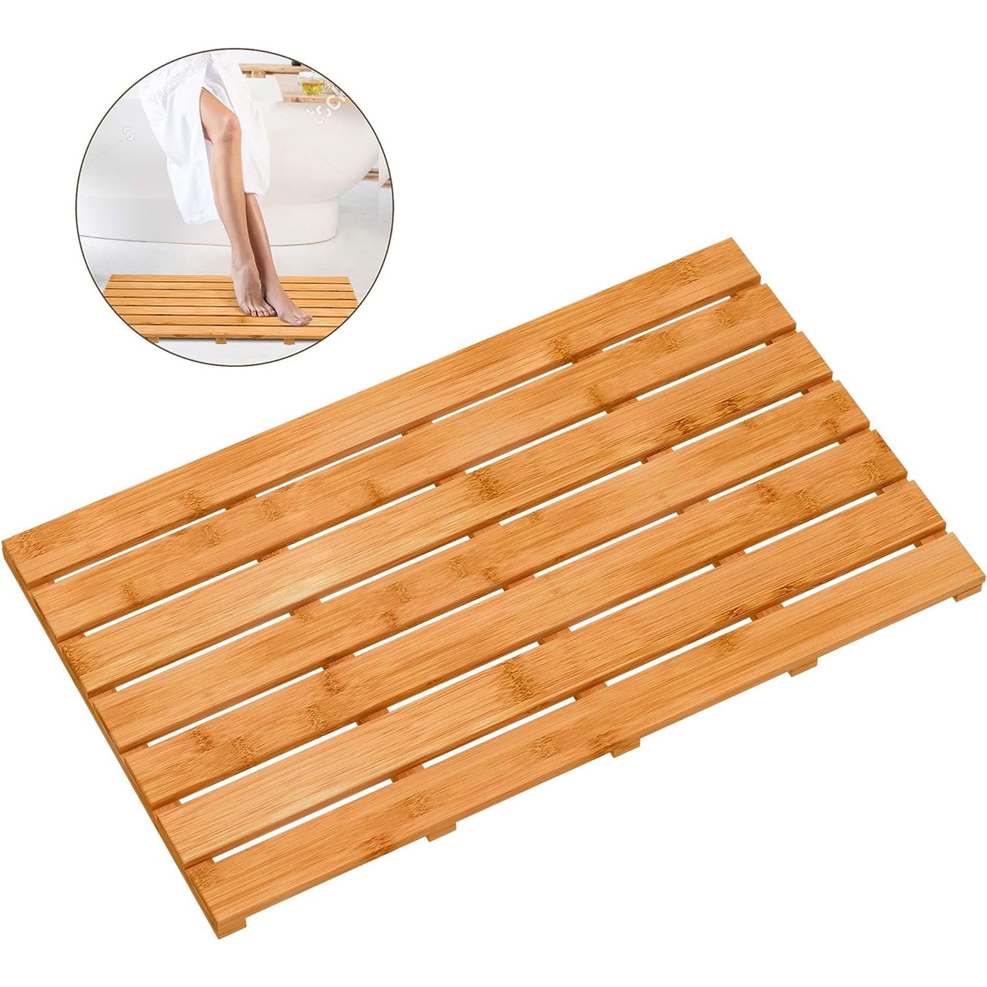 Bambloom Bamboo Shower Mat,Anti Slip Large Bathtub Mat,31x18in,Natural