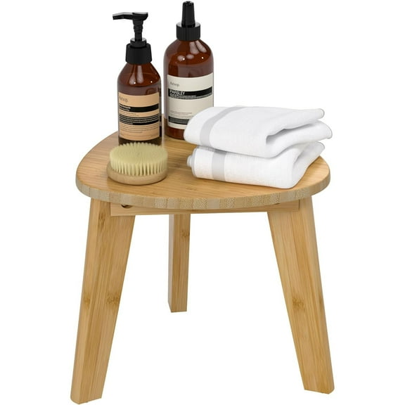 Bambloom Bamboo Shower Stool for Shaving Legs,12 inch Non-Slip Waterproof Small Corner Shower Foot Rest,Natural