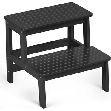 Bambloom Bamboo Two Step Stool for Adults and Kids, Bed Stepstool with Anti-Slip Bottom, Heavy Duty for Kitchen, Bathroom, Bedside Step Stool, Wooden Step Stairs 300 lbs Capacity,Black