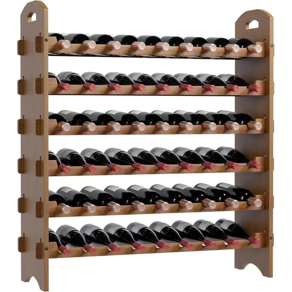 Bambloom Bamboo Wine Rack, Sturdy and Durable Wine Storage Cabinet Shelf, Wine Racks Countertop for Pantry,Kitchen,6-Tier 54 Bottles Wine Rack ，Dark Brown